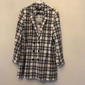 Ashley Stewart black white checked long jacket Size 18/20 New